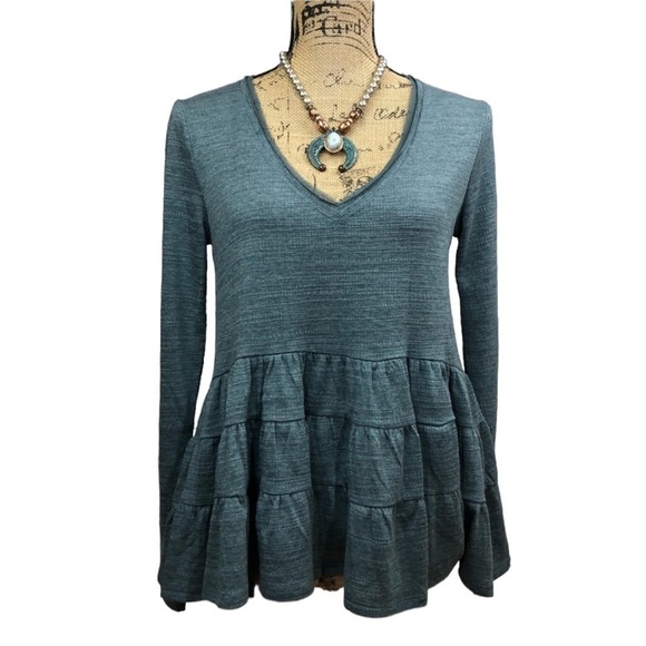 Anthropologie-deletta-ruffled BOHO Green Chic Blouse - Picture 4 of 11